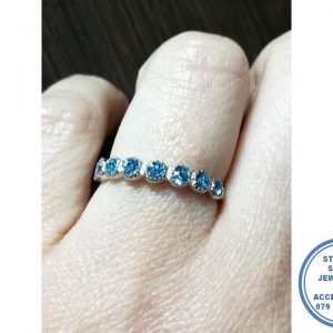 925 Sterling Silver Designers Wedding Band Stack Ring with Blue Cubic Rounds on top
