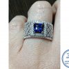 925 Sterling Silver Royal Blue Square Halo Cubic Claw with side Diamond Shape Cubic Detail
