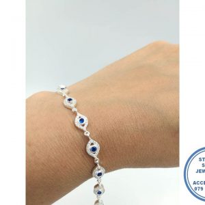 925 Sterling Silver Designer's Royal Blue and clear Cubic Detail Bracelet 19cm
