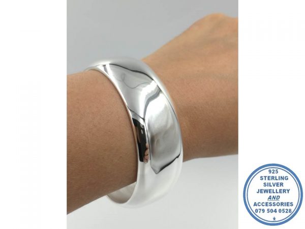 925 Sterling Silver Broad Plain Solid Bangle 65mm inside diameter and 23mm broad