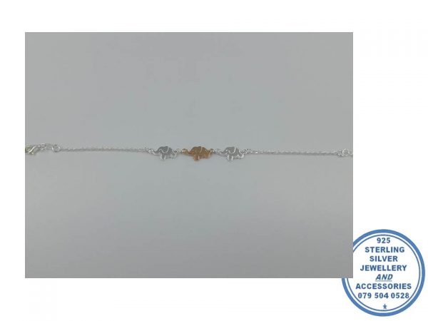 925 Sterling Silver 2 Silver 1 Rose Gold Elephant Bracelet. Rose gold is plated onto real silver 19cm