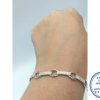 925 Sterling Silver Designer's Bracelet Clear Cubic Rectangular Strips with open oval links max 19- 21cm