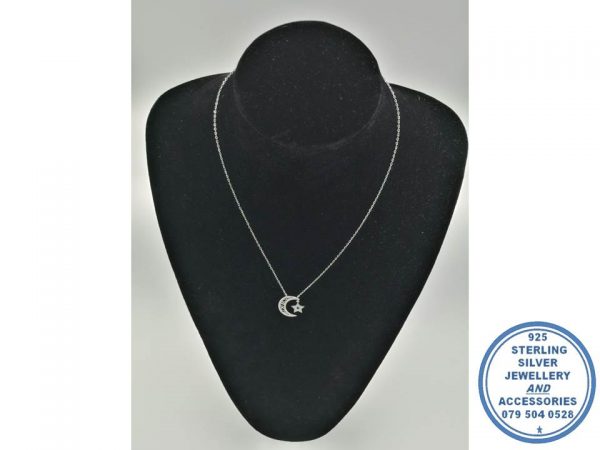 925 Sterling Silver Trendy Boho Moon Star Pendant Necklace Statement 42cm +3cm extender