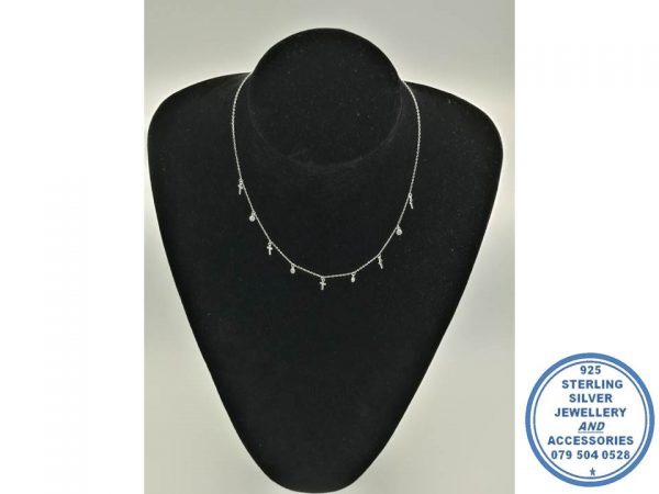 925 Sterling Silver Chain Necklace with cubic and cross Detail 45 cm