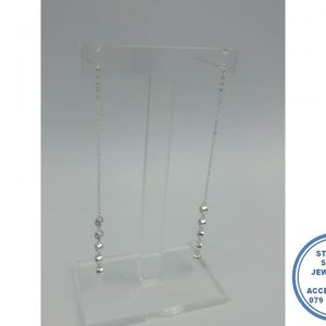 925 Sterling Silver Designer Dangle drop Earrings Treader with 3 round cubic