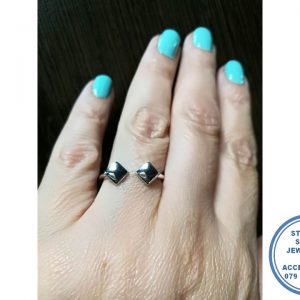 925 Sterling Silver Stack Ring Wedding Band open top with 2 Squares