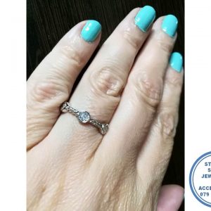 925 Sterling Silver Wedding Band Stack Ring with 3 Circle Cubics and twisted rope top