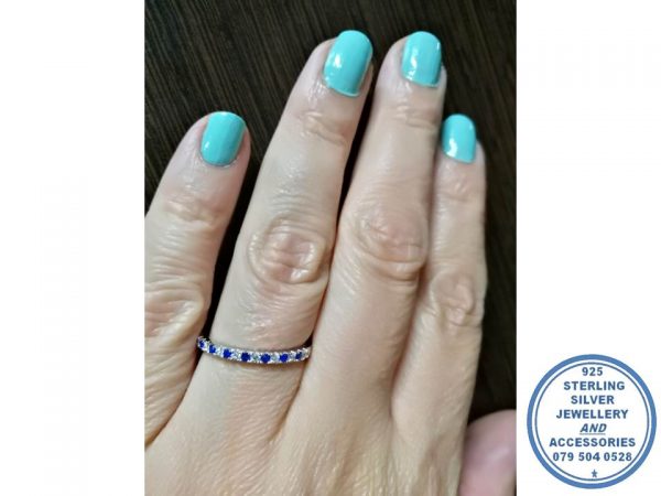 925 Sterling Silver Ring Royal Blue and White Designers Wedding Band