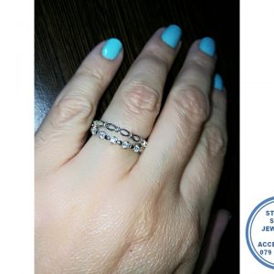 925 Sterling Silver 2 Ring Set Wedding Bands | Stack Ring  1 hoops and 1 round cubic detail