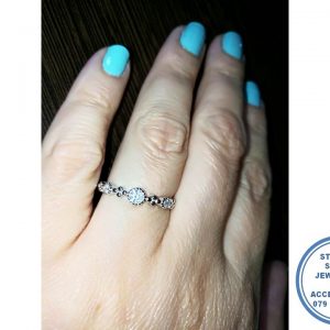 925 Sterling Silver Stack Ring Wedding Band round cubic and 4 dot flower ring