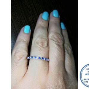 925 Sterling Silver Designer's Blue and clear cubic Wedding Band Stack Ring