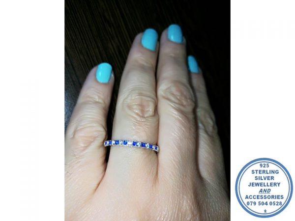925 Sterling Silver Designer's Blue and clear cubic Wedding Band Stack Ring