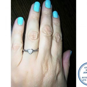 925 Sterling Silver Rope Ring with Center Solid Heart Stack Ring Wedding Band