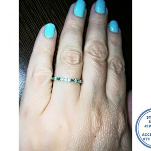 925 Sterling Silver Designer's Green and Clear Cubic  Wedding Band Stack Ring