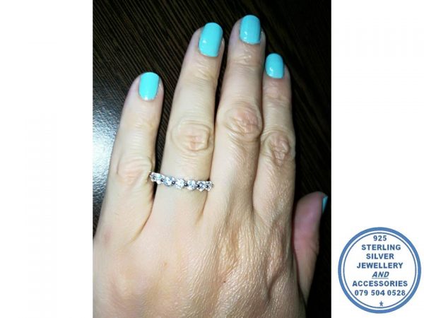 925 Sterling Silver Designer's Wedding Band Cubic 7 Round Cubics Claw Setting