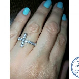 925 Sterling Silver Faith Cross Ring with clear cubics Stack Ring