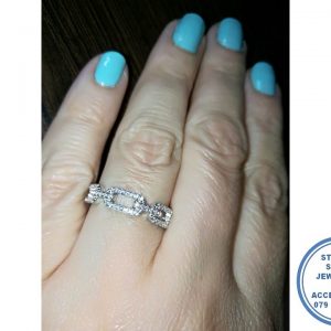 925 Sterling Silver 3 Rectangular Chain Link Cubic Ring Wedding Band Stack Ring