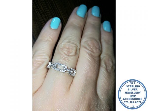 925 Sterling Silver 3 Rectangular Chain Link Cubic Ring Wedding Band Stack Ring