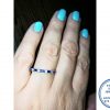 925 Sterling Silver Royal Blue Baguette and Clear Round Cubic Wedding Band Stack Ring