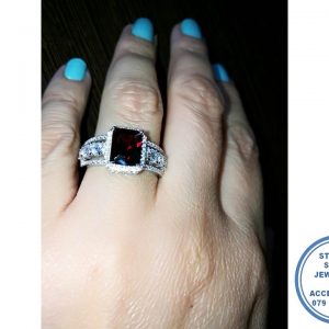 925 Sterling Silver Ruby Cubic Red  Blue Rectangular Halo Cubic Ring