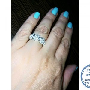 925 Sterling Silver Designer's Wedding Band Circles all Round filled with clear cubics