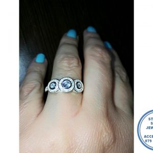925 Sterling Silver Engagement Wedding Ring with 3 Round Halo Cubics