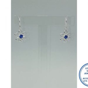 925 Sterling Silver Blue Round Daisy Centre Dangle Hook in Earring