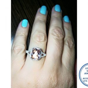 925 Sterling Silver Ring Pink Morganite Cubic Halo Ring Statement