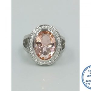 925 Sterling Silver Extra Large Oval Morganite Cubite Halo Ring Statement Ring