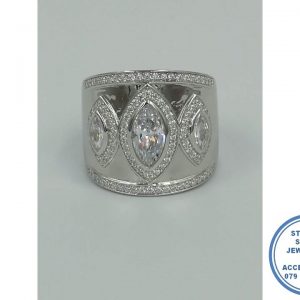 925 Showstopper Statement Ring with 3 Large Clear Halo Eye Cubic Ring Broad