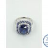 925 Sterling Silver Bold Large Rectangular Royal Blue Dress Ring Double Halo