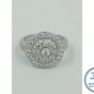 925 Sterling Silver Designer's Ring 8 round cubic petal flower Ring Halo
