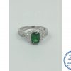 925 Sterling Silver Emerald Green Rectangular Cubic Halo Ring with Cubic Side Bands Crossing all as 1 ring