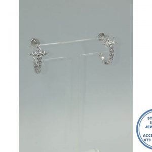 925 Sterling Silver Cubic Curling Cross Stud Hoop Earrings. Showstopper. Must Have Trendy Sophisticated