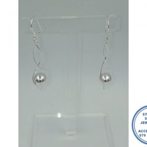 925 Sterling Silver Ball in Twisted Tube Hook in Dangle Earring