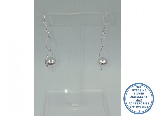 925 Sterling Silver Ball in Twisted Tube Hook in Dangle Earring