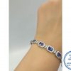 925 Sterling Silver  Rectangular Halo Royal Blue Designer's Tennis Bracelet