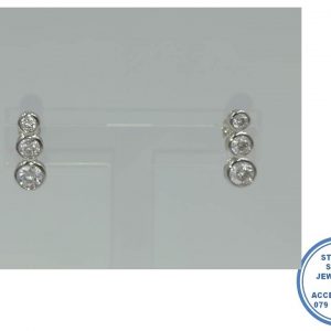 925 Sterling Silver 3 Large round cubic Stud Earring Tube setting