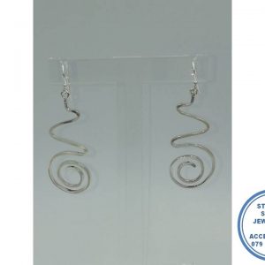 925 Sterling Silver Extra Large Hook in Zig-zag spiral dangle Designer's Earring