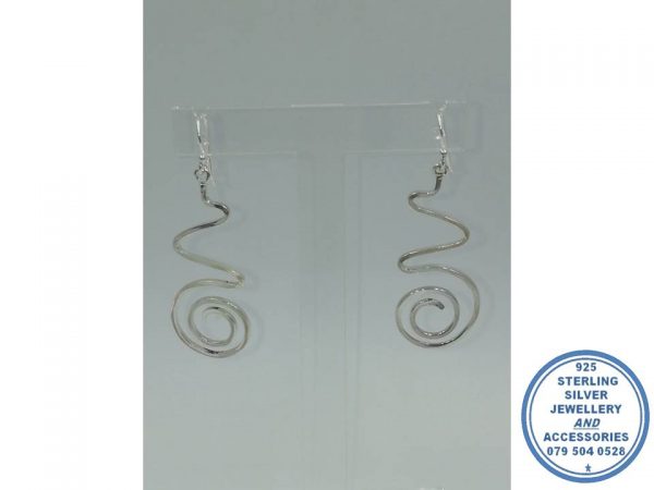 925 Sterling Silver Extra Large Hook in Zig-zag spiral dangle Designer's Earring