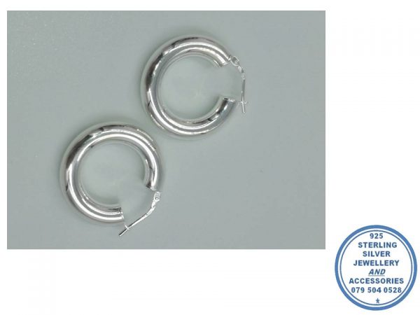 925 Sterling Silver Trendy Tube Clip in Hoops 25mm