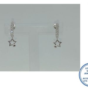 925 Sterling Silver 6 Cubic With dangle Shooting Star Charm Stud Earring