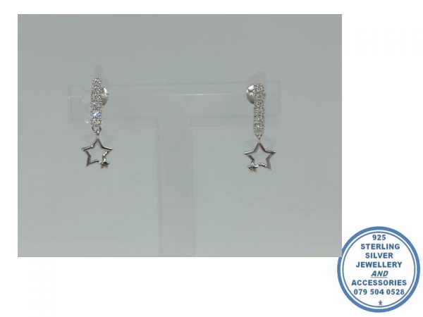 925 Sterling Silver 6 Cubic With dangle Shooting Star Charm Stud Earring