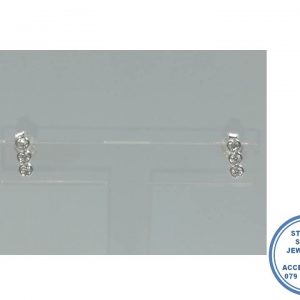 925 Sterling Silver Tube Setting 3 Round Cubic Studs