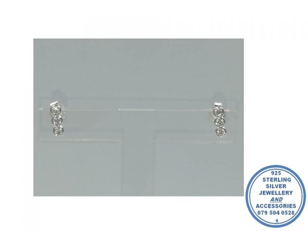 925 Sterling Silver Tube Setting 3 Round Cubic Studs