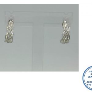 925 Sterling Silver Cubic strips in a Plated half circle Hoops Stud Earrings. Real Silver 925 Solid Earrings