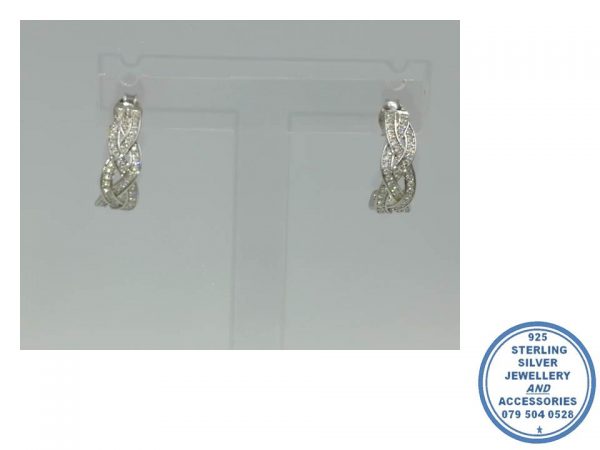 925 Sterling Silver Cubic strips in a Plated half circle Hoops Stud Earrings. Real Silver 925 Solid Earrings