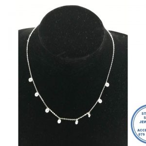 925 Sterling Silver Designers Dangle Cubic Necklace Chain 42cm +3 extender