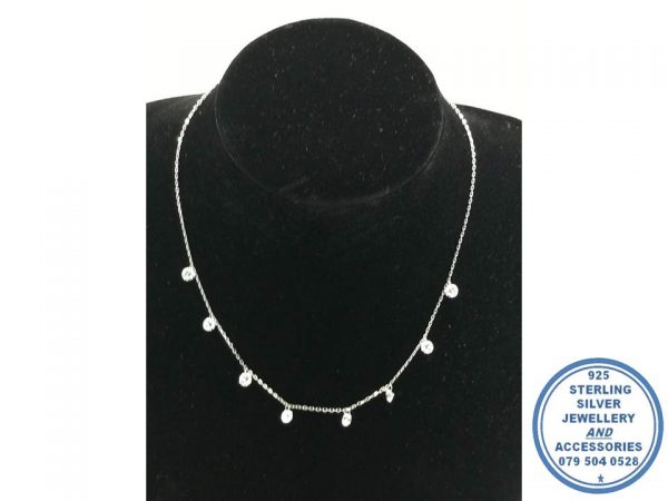 925 Sterling Silver Designers Dangle Cubic Necklace Chain 42cm +3 extender