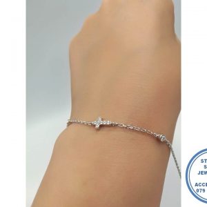 925 Sterling Silver Bracelet chain with cross faith detail Charms and cubic detail charms